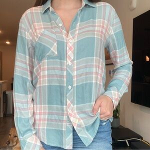 Rails Blue and Pink Long Sleeve Plaid Button Up Shirt